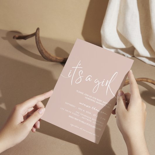 Invitation minimaliste rustique rose poussiéreux,