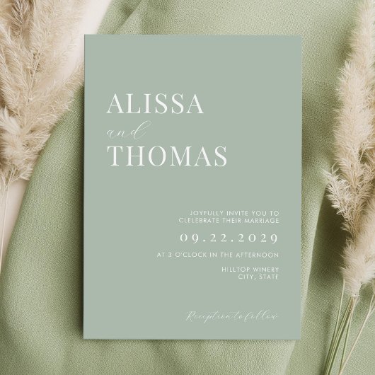 Invitation Minimaliste Sage Vert Mariage moderne