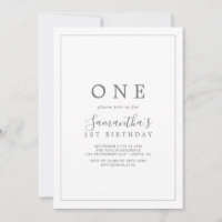 Invitation Minimaliste Silver First Birthday Party