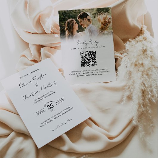 Invitation Minimaliste simple code QR RSVP Mariage photo