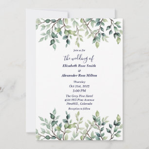 Invitation Minimaliste Simple Joli feuille branches mariage