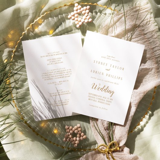 Invitation Minimaliste simple|Mariage avant et arrière Gold