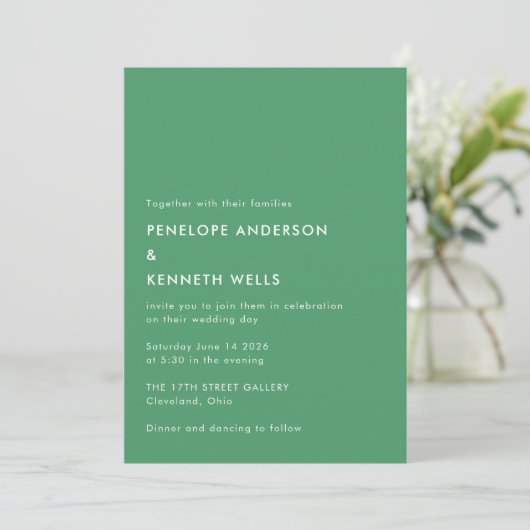 Invitation Minimaliste simple Mariage simple Kelly Green (Debout devant)