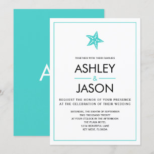 Invitation minimaliste Starfish Beach Wedding, Aqu