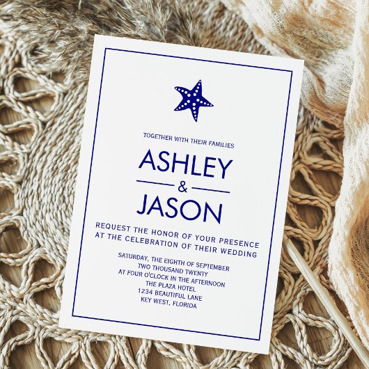 Invitation minimaliste Starfish Beach Wedding, Nav