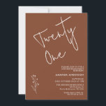 Invitation Minimaliste Terracotta Boho Motif 21ème Anniversai<br><div class="desc">Minimaliste Terracotta Boho Motif 21ème anniversaire Invitation Simple,  moderne et minimaliste dans le style,  couleur terre cuite invitation 21ème anniversaire avec un motif amovible dessiné feuillage.</div>