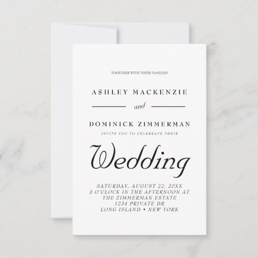 Invitation Minimaliste Tout en un Mariage moderne (Devant)