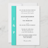 Invitation Minimaliste Turquoise Blanc Monogramme  (Devant)