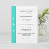 Invitation Minimaliste Turquoise Blanc Monogramme  (Debout devant)