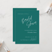 Invitation minimaliste Turquoise de douche nuptial (Devant/Arrière en situation)
