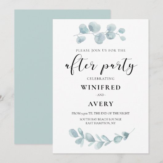 Invitation Minimaliste végétation aquarelle après fête (Devant / Derrière)