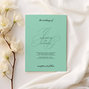 Invitation Minimaliste vert menthe monogramme initiales maria