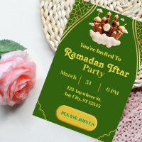 Invitation minimaliste verte et or pour Iftar de R