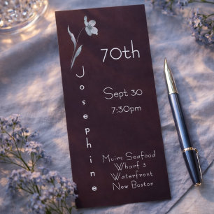 Invitation Minimaliste Vertical Floral Plum Noir 70e Annivers