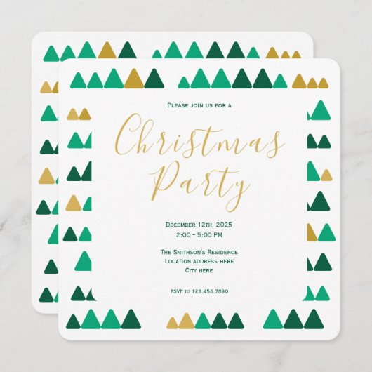 Invitation Minimalistic Green & Golden Woods Christmas Square (Devant / Derrière)