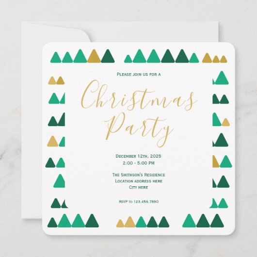Invitation Minimalistic Green & Golden Woods Christmas Square (Devant)