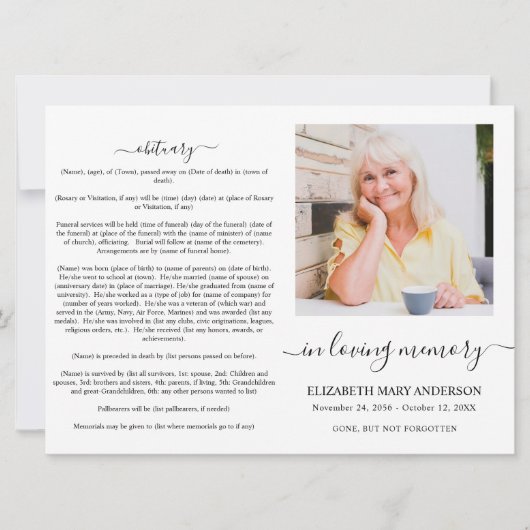 Invitation Minimalistic Memorial Funeral (Devant)