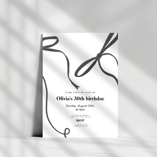 Invitation Minimalst black bow 30th birthday
