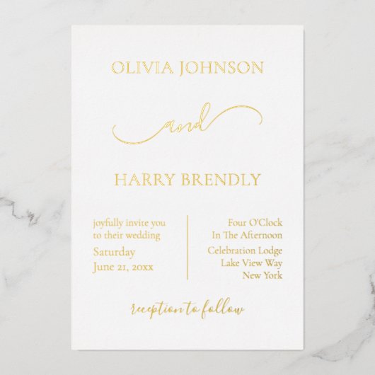 Invitation minime Mariage moderne Real Gold Foil (Recto)