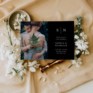 Invitation Minimum et chic Black Photo Wedding