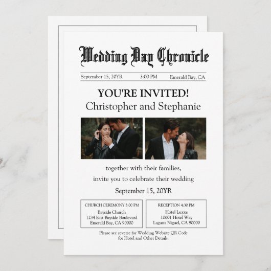 Invitation Minimum personnalisé 2 photo QR Code Mariage de jo (Devant / Derrière)