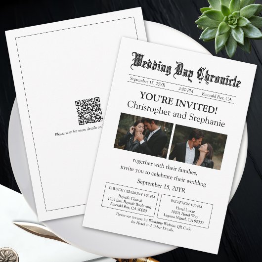 Invitation Minimum personnalisé 2 photo QR Code Mariage de jo