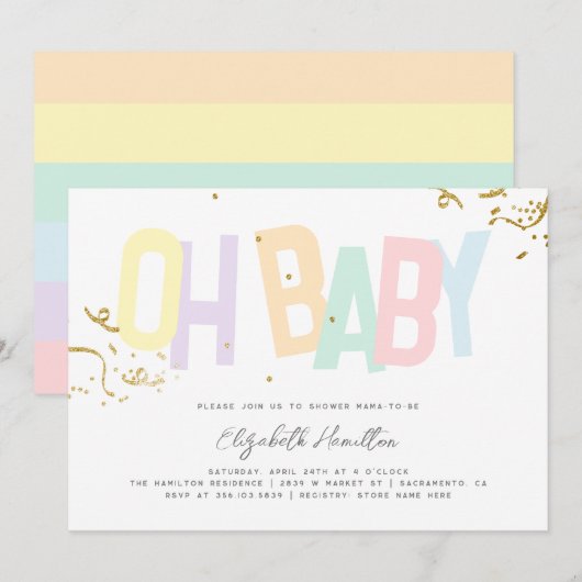Invitation Minimum Rainbow Genre Neutre Oh Baby shower (Devant / Derrière)