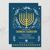 Invitation Minorah décorative Hanoukka Fête (Devant / Derrière)