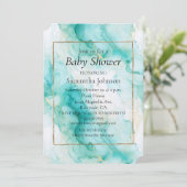 Invitation Mint Aqua Glam Elegant Marbre Or (Debout devant)