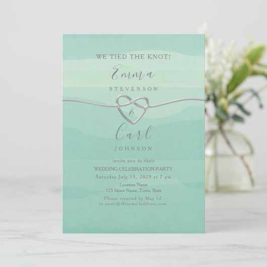 Invitation Mint Aquarelle Coeur Réception de mariage (Debout devant)