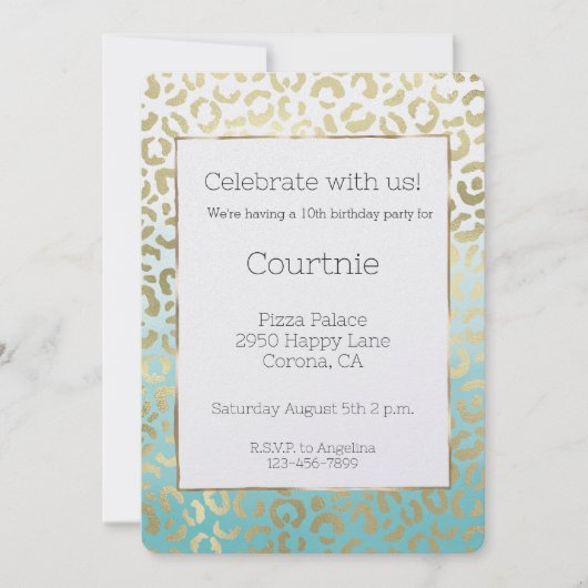 Invitation Mint Aquarelle Glam Or Leopard (Devant)
