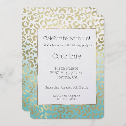 Invitation Mint Aquarelle Glam Or Leopard (Devant / Derrière)
