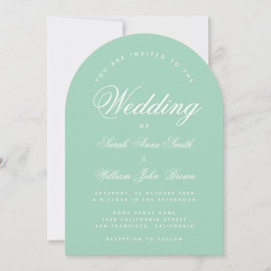 Invitation Mint Arch Simple Calligraphie Moderne Mariage vert (Devant)