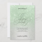 Invitation Mint argent monogramme initial ombre parties scint (Devant)
