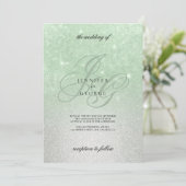 Invitation Mint argent monogramme initial ombre parties scint (Debout devant)