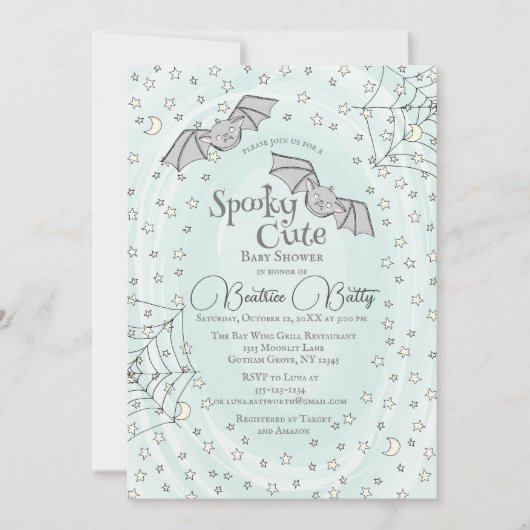 Invitation Mint Bats Éffrayant Baby shower mignon (Devant)