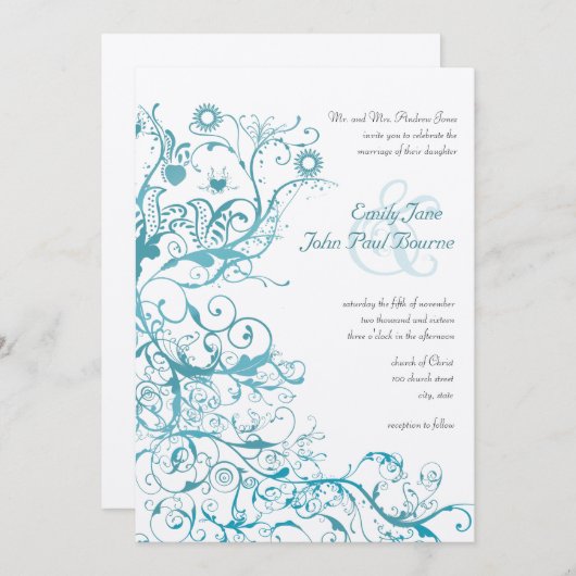 Invitation Mint Birds Swirls Wedding Invite (Devant / Derrière)
