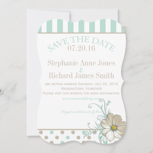 Invitation MINT BISQUE POINTS RAYURES Enregistrer la date (Devant)
