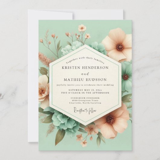 Invitation Mint Blossom Whimsical Wedding (Devant)