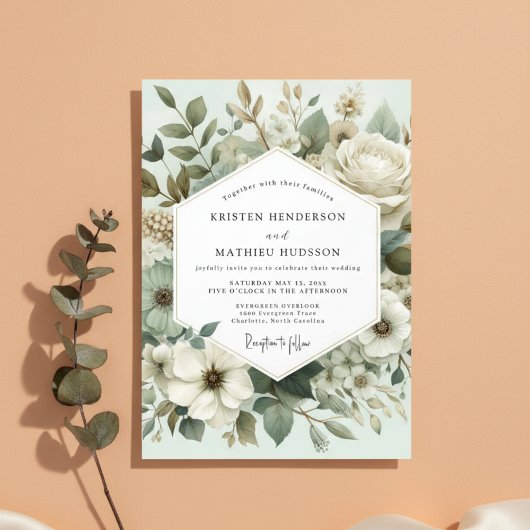Invitation Mint Botanical Elegance Wedding