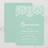 Invitation Mint Brocade Lace Quinceañera (Devant / Derrière)