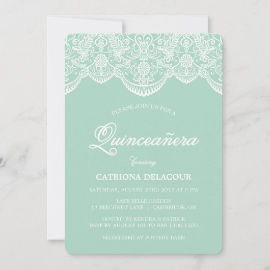 Invitation Mint Brocade Lace Quinceañera (Devant)