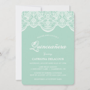 Invitation Mint Brocade Lace Quinceañera