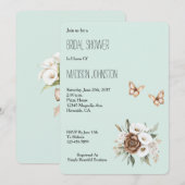 Invitation Mint Calla Lilly Flowers Butterflies Bridal Shower (Devant / Derrière)