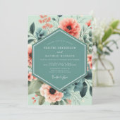 Invitation Mint Coral Artistic Bloom Wedding (Debout devant)
