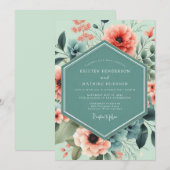 Invitation Mint Coral Artistic Bloom Wedding (Devant / Derrière)