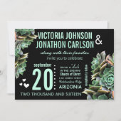 Invitation Mint et Black Your Photo Succulent Mariage moderne (Devant)