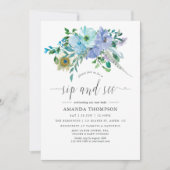 Invitation Mint et bleu Aquarelle Boho Sip et voir (Devant)