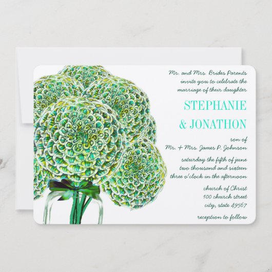 Invitation Mint et Emerald Zinnia Mason Mariage Jar Invite (Devant)