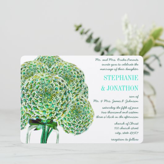 Invitation Mint et Emerald Zinnia Mason Mariage Jar Invite (Debout devant)